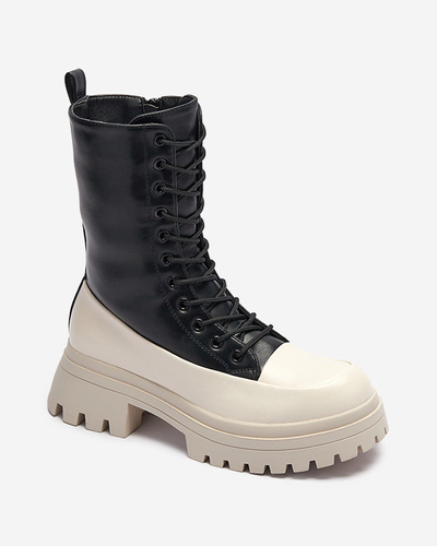 Fekete és bézs színű női magas csizma Susker - Lábbeli