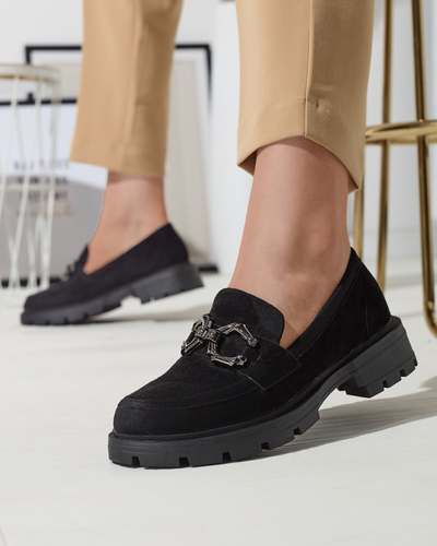 Eco velúr fekete női mokaszin díszítéssel Ihetri- Footwear