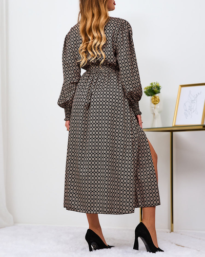 Royalfashion Bézs-fekete mintás női maxiruha