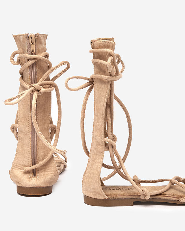 Bézs színű gladiátor lábszárközépig érő szandál Jeniso - Lábbeli