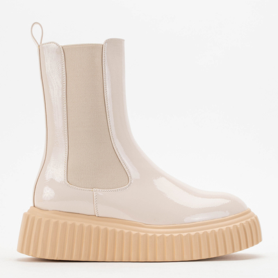 Bézs lakkozott női Monka csizma - Cipő