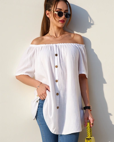 Royalfashion Női pamut blúz spanyol stílusban díszítő gombokkal