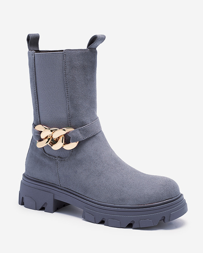 Női kék öko-szarvasbőr csizma lánccal Mefrika- Lábbeli