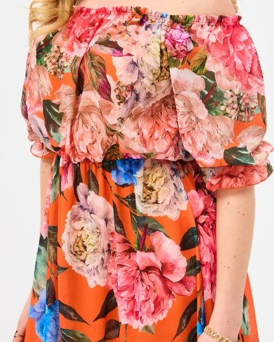 Narancssárga női hosszú ruha virágos béléssel - Ruházat