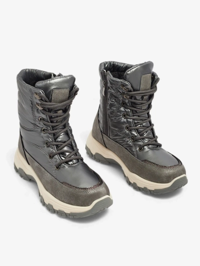 Aurora ezüst színű, ökológiai bőr női bokacsizma, alkalmi, télre