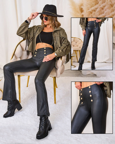 Royalfashion Barna női ökobőr leggings arany gombokkal