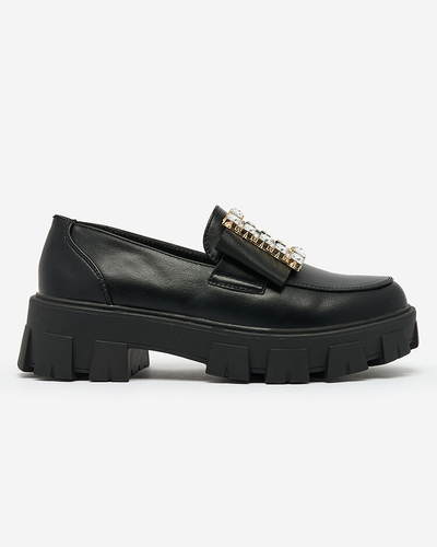 Royalfashion Fekete mokaszinok díszítéssel az orrán Alomease