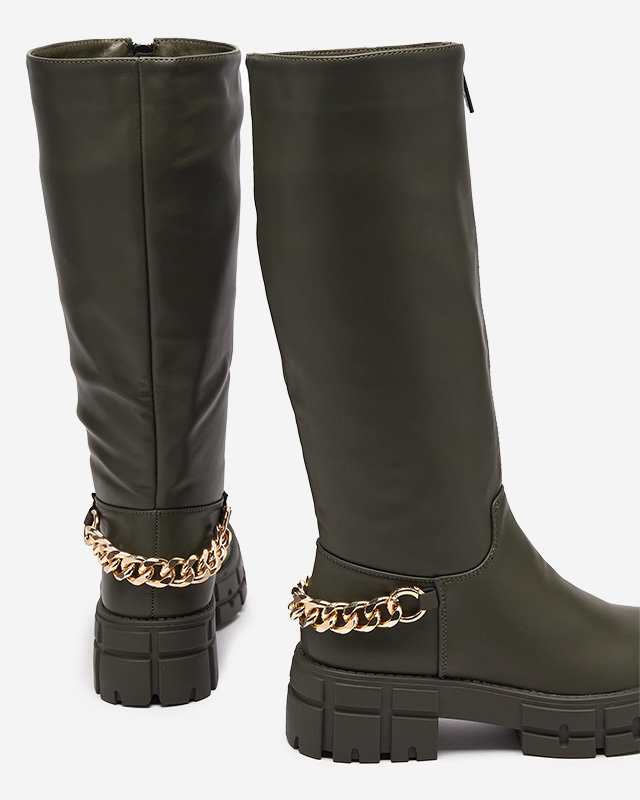 Sötétzöld női eco-bőr eco-bőr csizma - Lábbeli