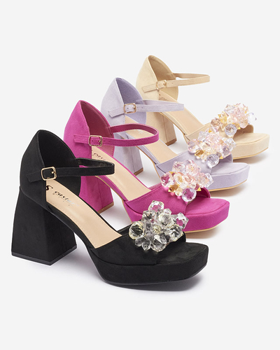 Fekete női szandál kristályokkal Celidi - Lábbeli