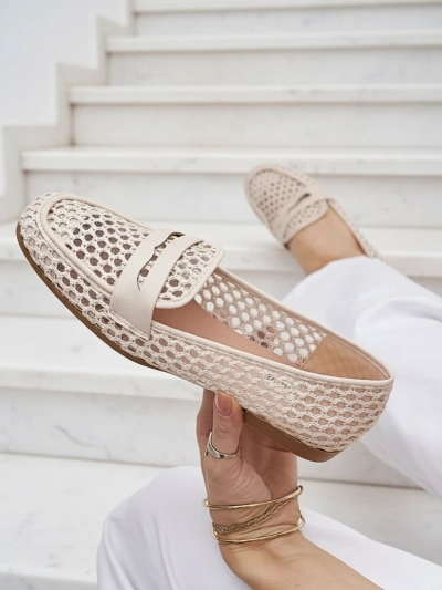Royalfashion Primavera Aelia bézs mokaszin mandula orral, szövetből