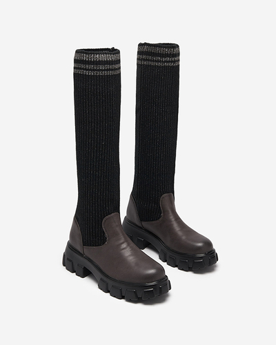 Fekete és barna magas csúszású női csizma Alerpi- Footwear