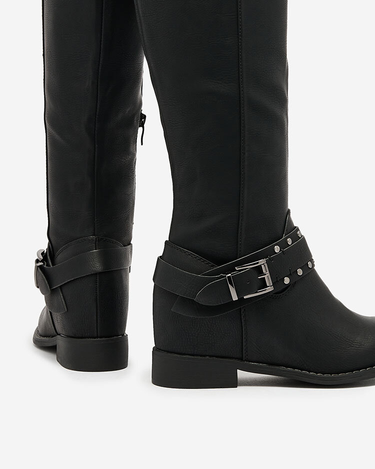 Royalfashion Fekete női csizma rejtett horgonnyal Bisaldo