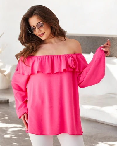 Royalfashion Női blúz spanyol stílusban fodorral és virággal