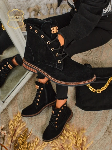 Aurelia Romano természetes velúr női bokacsizma – barna, szőrmével