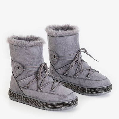 OUTLET Szürke női hócsizma köbös cirkóniákkal Nobuko - Lábbeli