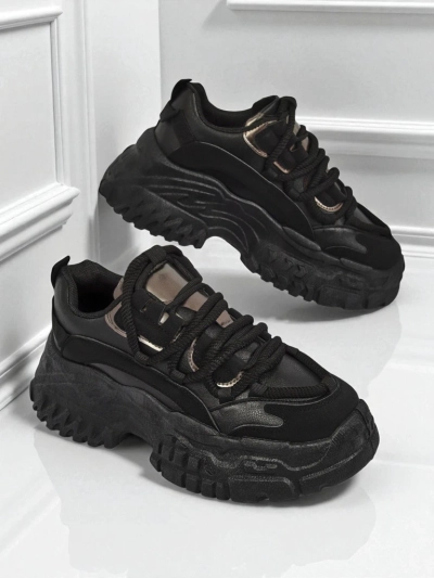 Aurelia Nero – Női Chunky Sneakerek Ökológiai Bőrből, Fekete, 6,5 cm