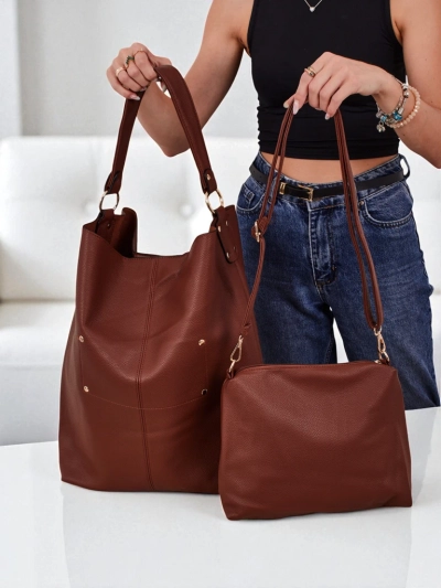 Aurelia Grande Camel - Nagy A4-es öko-bőr táska, pánt, cipzár, stílusos shopper