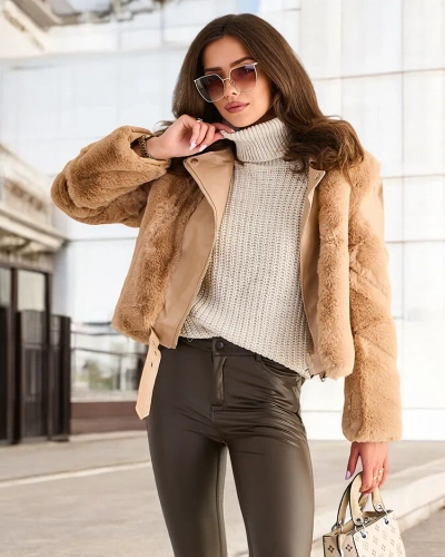 Royalfashion Női motoros dzseki öko bőrből, zsebes