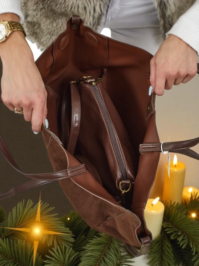 Női shopper táska öko velúr, kisebb öko bőr táskával szettben 2 az 1-ben Elinea