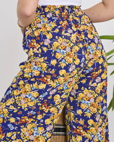Női kék palazzo nadrág tengerészkék virágokkal- Ruházat