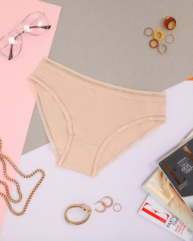 Bézs színű női pamut sima csipkenadrág - fehérnemű