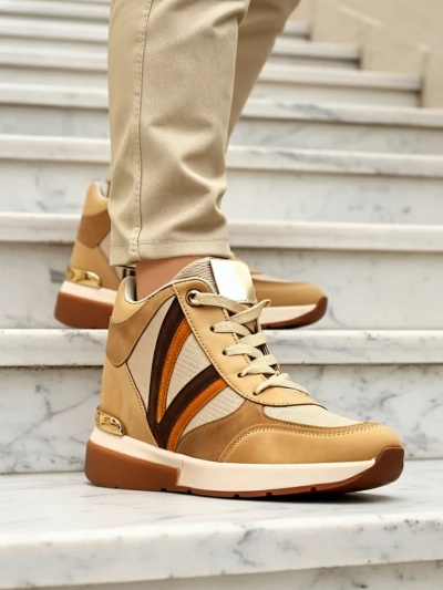 Sneakers Verona Barna Öko Bőrből Magas Sarkú