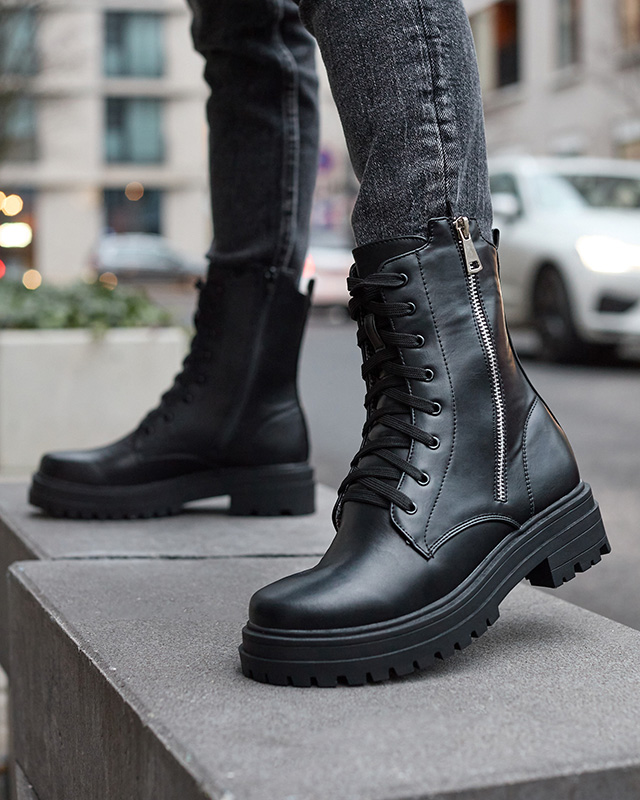 Fekete női bagger csizma lapos sarokkal Fetisa - Lábbeli