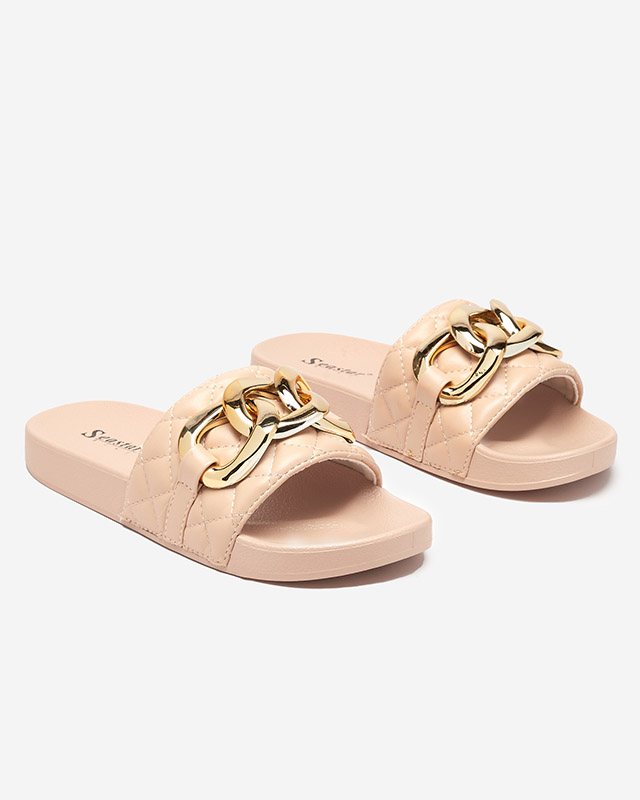 OUTLET Női bézs steppelt papucs arany lánccal Eteris - Lábbeli