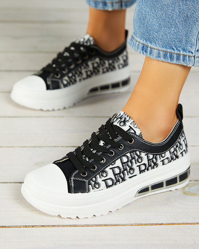 Fekete mintás női tornacipő Neriwas platformon - Lábbeli