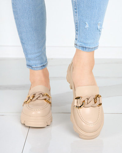 Bézs női cipő vastag talppal, Simero díszítéssel - Lábbeli