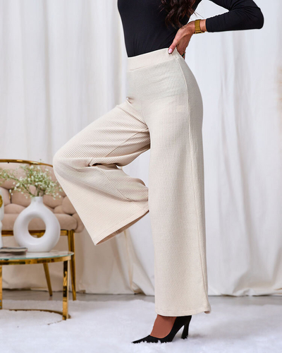 Royalfashion Cream női széles bordázott nadrág