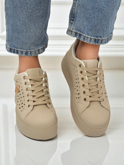 Cleo Ecru Platino – bézs platformos sneakers Royalfashion eco bőr