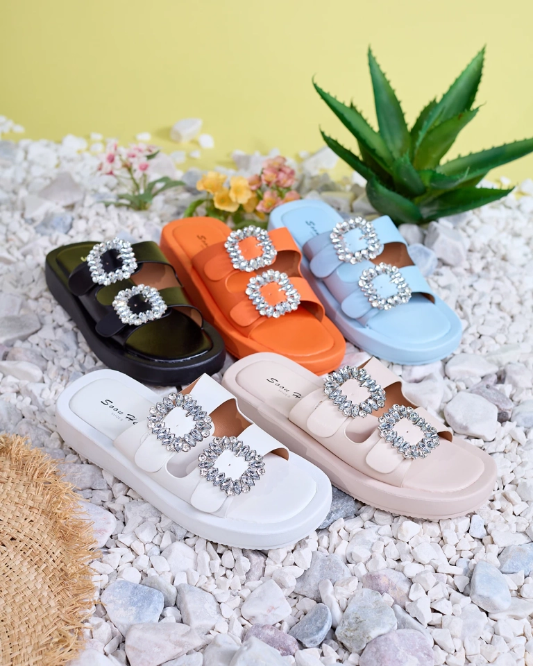 Bézs színű női papucs kristályokkal Azazel - Lábbeli