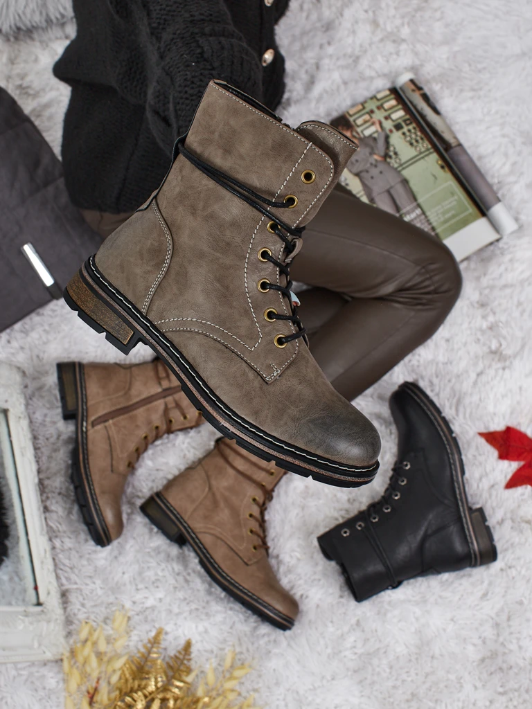 Ravonna női fűzős öko bőr bokacsizma