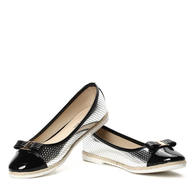 Srebrno-czarne baleriny z lakierowanym noskiem Tossa - Obuwie