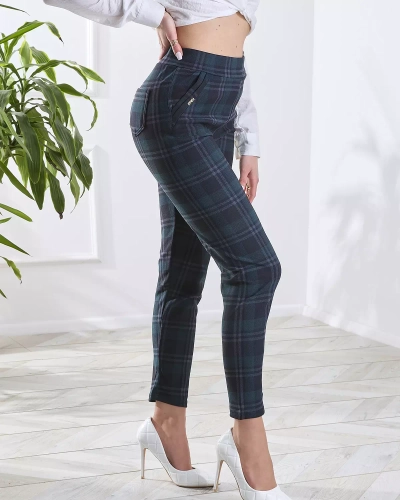 Sötétzöld női kockás teggings PLUS SIZE- Ruházat