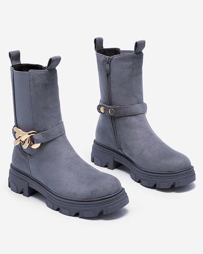 Női kék öko-szarvasbőr csizma lánccal Mefrika- Lábbeli