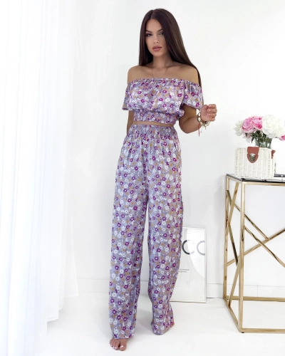 Royalfashion Lila kétrészes női virágos szett
