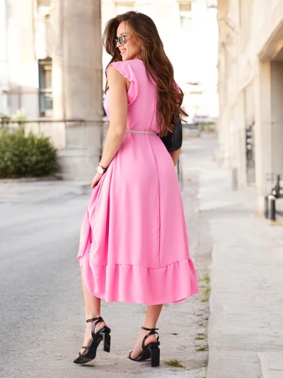 Royalfashion Női midi ruha fodrokkal és rövid ujjakkal