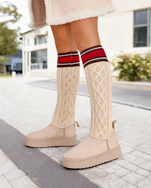 Royalfashion Női hótalpú csizma zokni mintájú szárral Kokumi