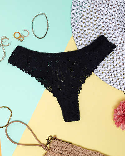 Női fekete csipke tangás bugyi - Fehérnemű