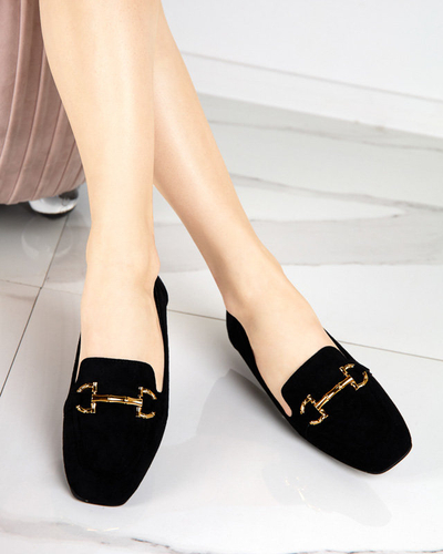 OUTLET Női fekete mokaszin arany díszítéssel Miredo - Cipők