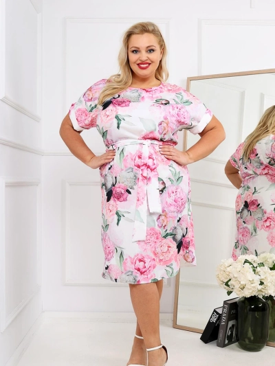 Royalfashion Női, térd fölé érő ruha rövid ujjakkal és rózsa nyakkal