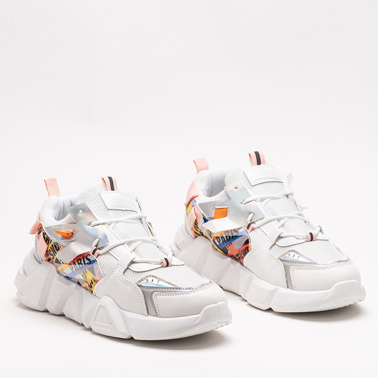 Női fehér sportcipő színes betétekkel Deroni - Lábbeli