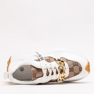 OUTLET Fehér és barna női tornacipő Philly- Footwear mintával