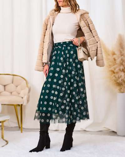 Royalfashion Sötétzöld női dupla rétegű borsó midi szoknya