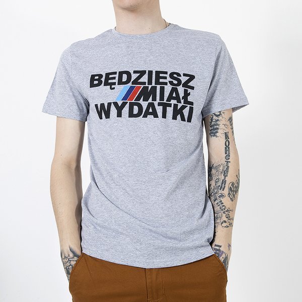 Férfi szürke nyomtatott pamut póló - ruházat