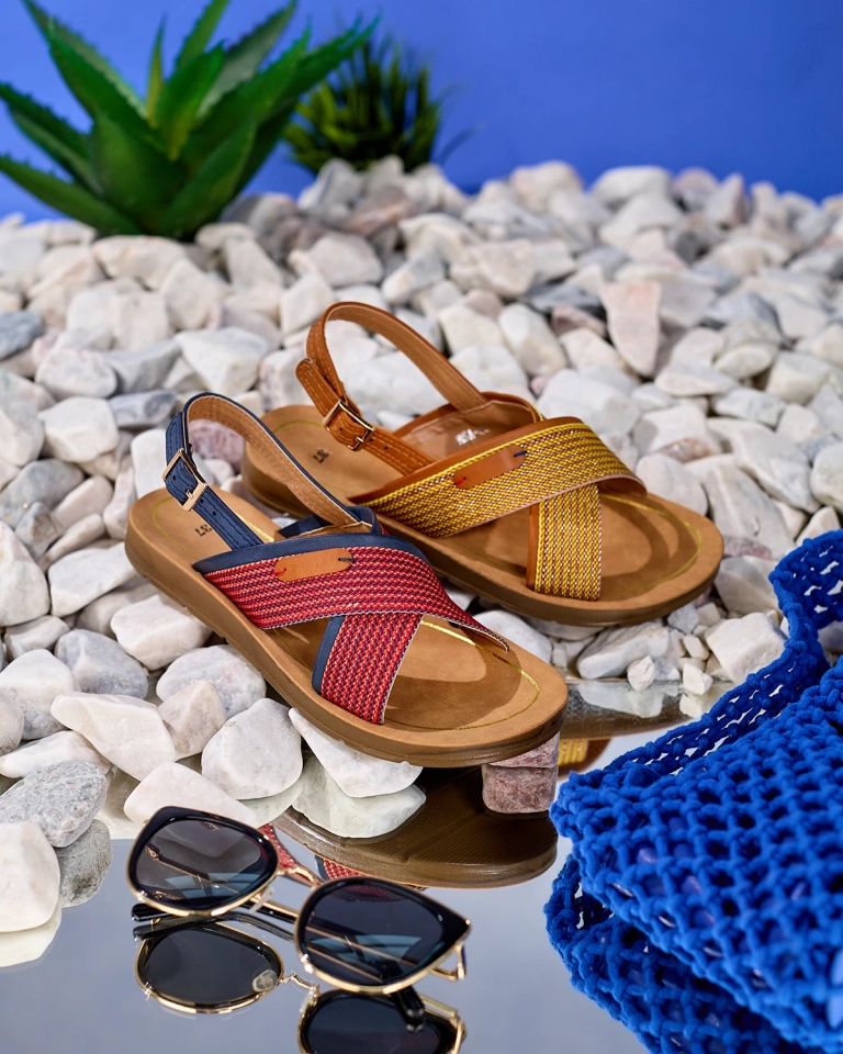 Royalfashion Tengerészkék női szandál piros betéttel Ederisa