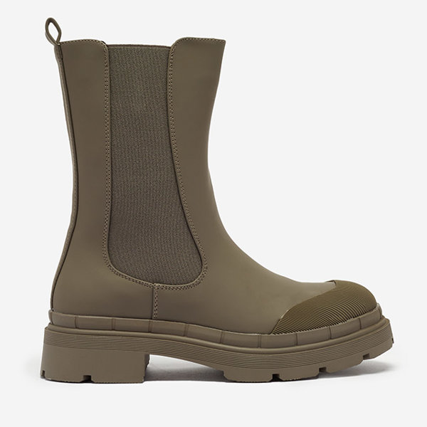 OUTLET Női matt magas szárú csizma khaki színben Namrid - Lábbeli