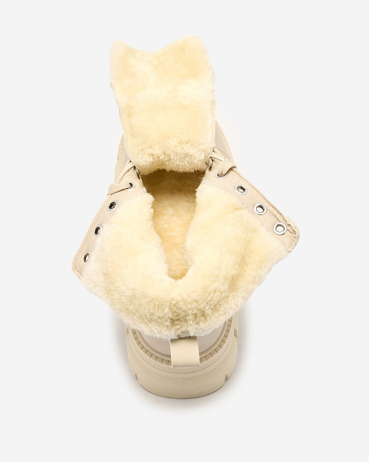 Royalfashion Bézs női szigetelt trapper csizma Hogenaf